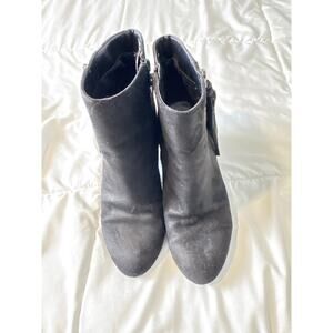 ANA Dusty Black Fabric Booties Women’s 7M Ankle Boots Suede Look Side Zip